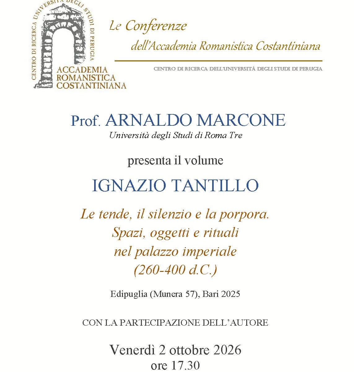 Le Conferenze dell'ARC - Venerdì 2 ottobre 2026 ore 17.30